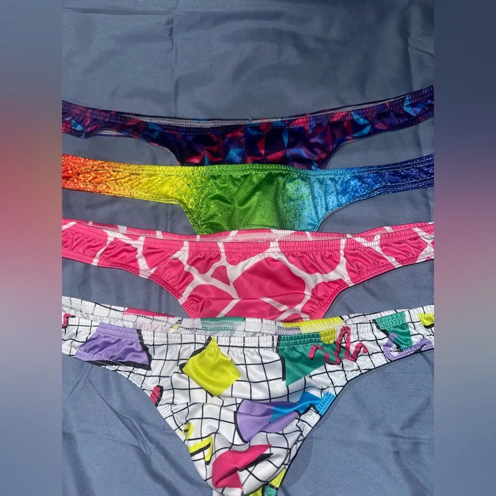 Men's Colorful Patterned Bikini Briefs - Multicolor